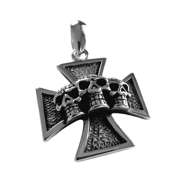 Edelstahl Anhänger Tre Skull Cross
