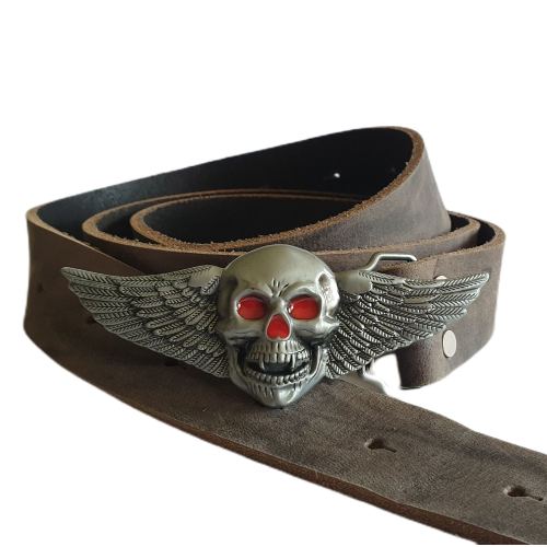 Leder Büffel NAV Gürtel 38mm Schnalle Flügel Totenkopf 1 Stück