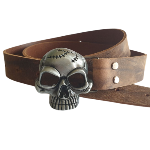 Leder Büffel NAV Gürtel 38mm Schnalle Totenkopf 1 Stück
