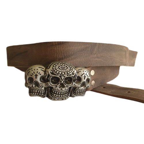 Leder Büffel NAV Gürtel 38mm Schnalle 3 Totenköpfe 1 Stück